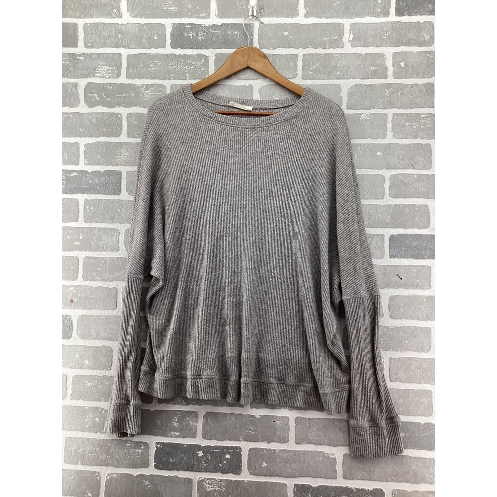 Talulah Womens Large Gray Ribbed Thermal Long Sleeve Crew Neck Oversized Top
